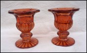 PORTIEUX VALLERYSTHAL French Amber Pressed Glass Pair Candlestick 1910