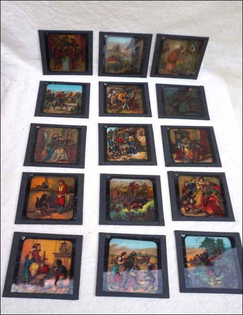 15 Glass Magic Lantern Cinderella Puss in Boots Donkeyskin Late 19th C