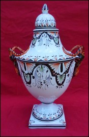 French Boulogne Lidded Urn Goat Heads Hand Painted