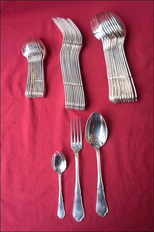 Spatours Contours Flatware Set for 12 36pcs French Silverplate Paris