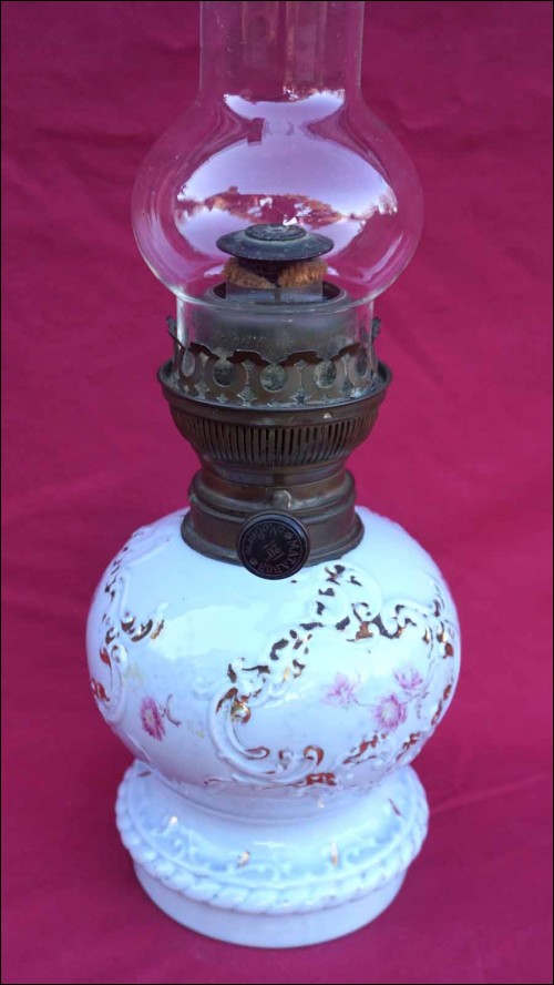 Oil Kerosene Lamp Gilt Flower Old Paris Porcelain Matador Burner 