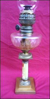 Large Oil Kerosene Lamp Onyx Brass Cut Crystal Matador Burner