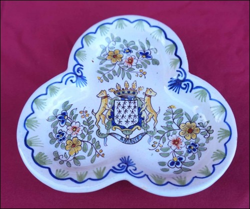 DESVRES FOURMAINTRAUX Ravier Tidy Saucer Hand Painted Faience Arms of Brittany