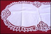 Oval Table Runner Centerpiece Embroidered Lace Flower 32 1/2" x 14 1/2"