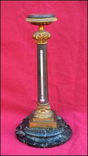 Gilt Bronze Marble Column Compass Thermometer 19th Centur