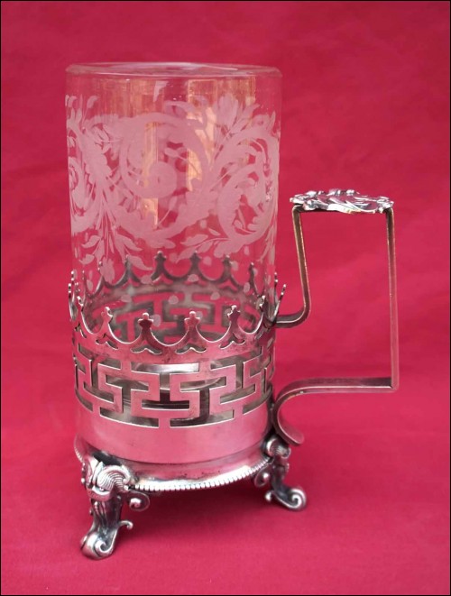 Georgian Silverplate Engraved Crystal Hurricane Candle Holder 19th C