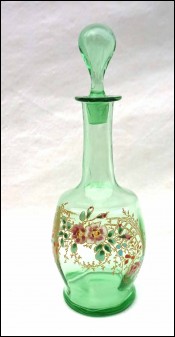 LEGRAS French Art Glass Flowers Enameled Anise Glass Carafe with Lid 1920