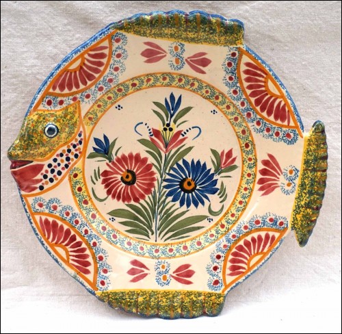 QUIMPER HENRIOT Fish Shaped Plate Corbeille French Faience B