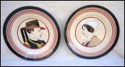 HB QUIMPER Couple of Bretons Pair Plates Faience 1940