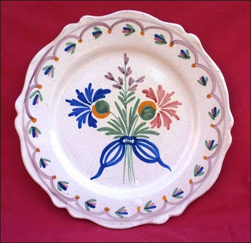 MALICORNE Bouquet Flowers Scalloped Plate French Hand Painted Faience