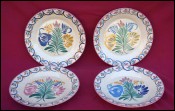 HB QUIMPER Set of 4 Dahlia Plate Hand Painted Faience 