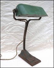 Art Deco Desk Articulated Lamp Cast Iron Base Enamel Tole Shade NTAM 1930
