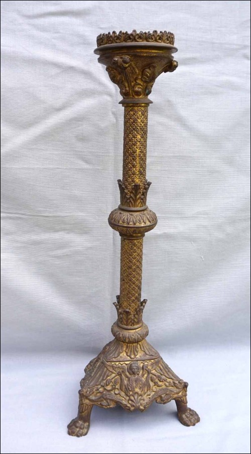 Large Gothic Church Altar Candlestick Gilt Brass Archangel Michael 24