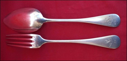 Sterling Silver Dinner Table Fork Spoon Set Mono MS 19th C
