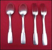 French Art Deco Sterling Silver 2 Dinner Spoon Fork Pair Set Boulenger Paris 1925