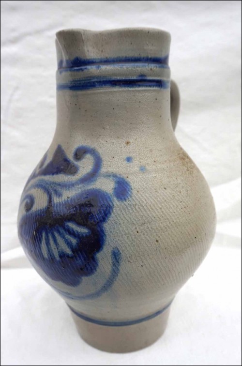 BETSCHDORF French Stoneware Blue Flowers Large Water Pitcher French Folk Art