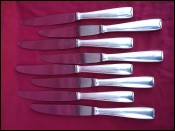 Art Deco 8 Dinner Knives Set Silverplate Stainless Steel Blade 1900
