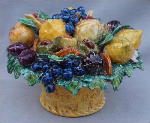 Italian Majolica Trompe L Oeil Basket Fruit Snail Grapes Figs Lemon Faenza 17th C