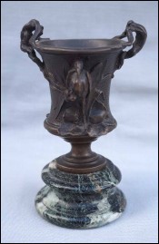 French Art Nouveau Herin in Reeds Small Urn Vase F Barbedienne Bronze Marble