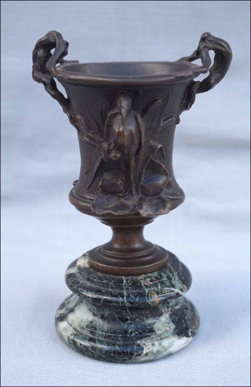 French Art Nouveau Herin in Reeds Small Urn Vase F Barbedienne Bronze Marble