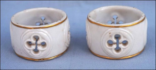 Victorian Gothic Revival White Gilt Porcelain Pair Napkin Ring Late 19th C