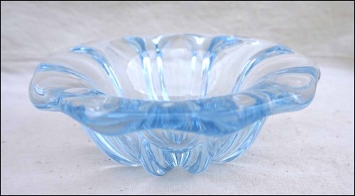 VAL ST LAMBERT Antonio Guido Bon Bluish Clear Crystal Bowl Ashtray 1955 Signed