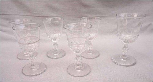 Baccarat St Louis French Cut Crystal 6 Wine Tulip Glasses 1910's