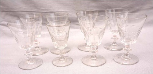 BACCARAT ST LOUIS French Cut Crystal Caton Pattern 8 Wine Glasses 1910's