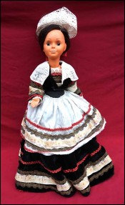 Vintage French Large 21" Folk Doll Traditionnal Costume Bretonne