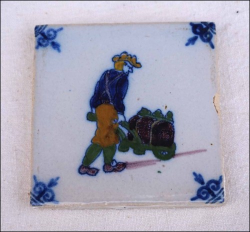 DELFT Coal Delivery Man Polychrome Hand Painted Faience Tile 3