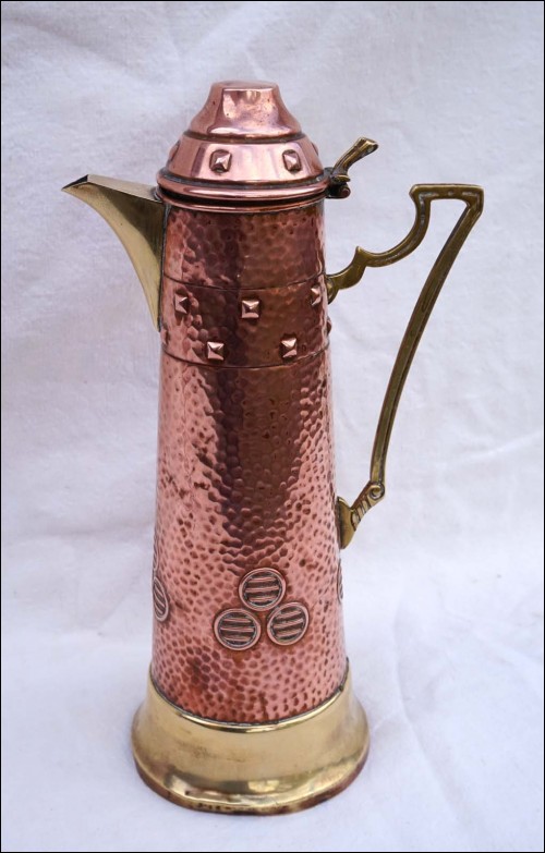 Secessionist Art Nouveau Copper & Brass Claret Jug Pitcher