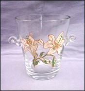 Enameled Crystal Glass Lily Lilium Ice Bucket Cooler Vintage