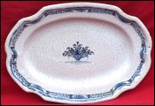 French Country Folk Art Blue White Faience Scalloped Oval Dish Rouen Late 18th C