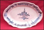 French Country Folk Art Blue White Hand Painted Faience Scalloped Oval Dish Rouen 19th C