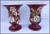 BORDEAUX French Hand Painted Majolica Relief Pair Vase 1940