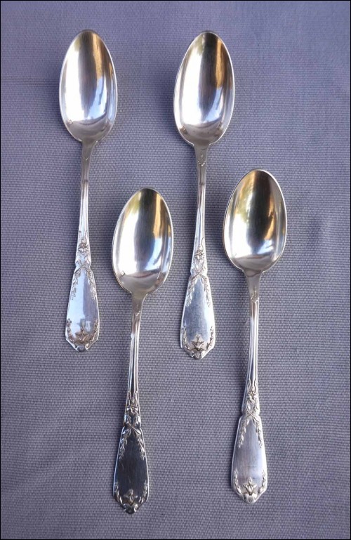 Silver Plate Louis XVI style 4 Dessert Coffee Spoons Set Fresnais Blanc