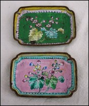 Chinese Flower Canton Enameled Copper Pair of Trinket