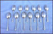 Silver PLate 12 Moka Spoons Coffee Bean Leaves Decor THEO