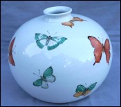 LIMOGES La Seynie Butterfly Large Ball Vase Ø 11" French Transferware Porcelain