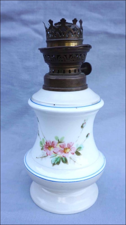 Paris Porcelain Oil Kerosene Lamp Base Hand Painted Rose 19th C