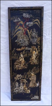 Chinese Wall Panel Lacquer Carved Etched Bovine Bone Ladies Qing Coromandel