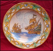 TALAVERA Sailing Boat Decorative Dish Hand Painted Faience