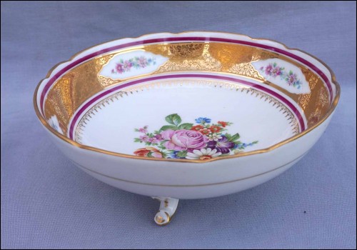 Limoges France Gilt Hand Painted Porcelain Footed Dish Ribes