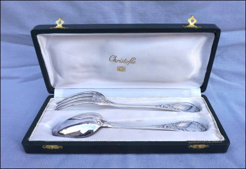 CHRISTOFLE MARLY Pattern Dinner Fork and Spoon Set Boxed