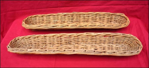 French Baguette Bread Wicker Woven Basket Pair Vintage