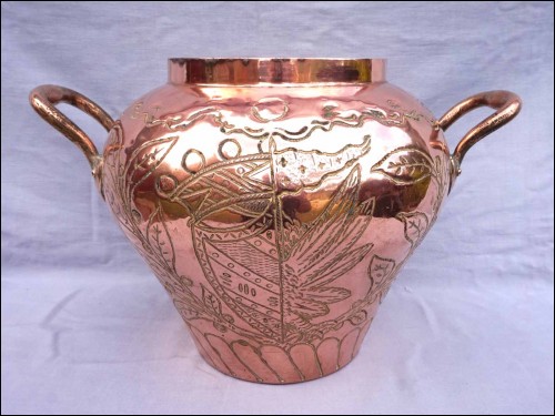 Olive Oil Jar Pot Engraved Tined Copper Sunflower Cost of Arms 18th C