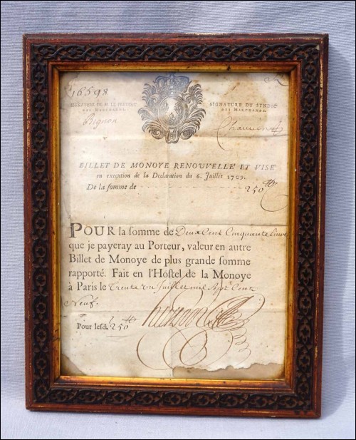 1709 France French Banknote 250 Louis XIV Era Livres Signed Dated Numbered July 31