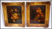 Still Life Original Oil Painting Panel Pair Gilt Framed Large 24" by 20" French 19th C