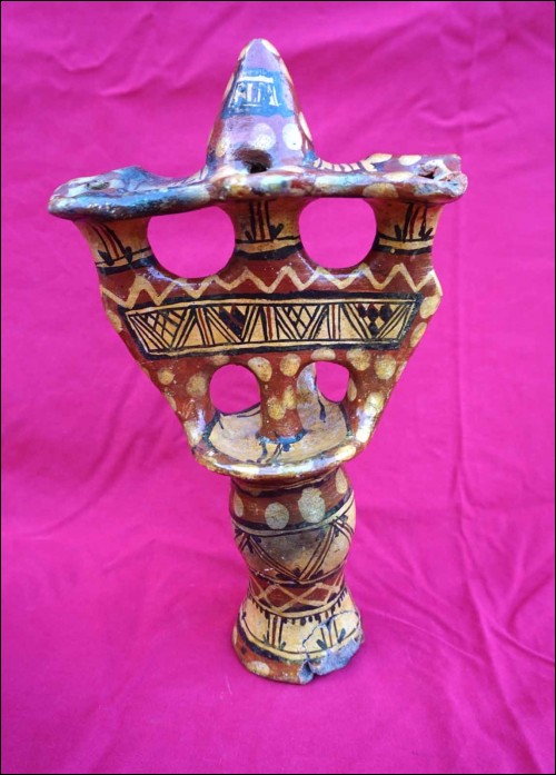 Berber Kabyle Wedding Oil Lamp Hand Painted Pottery Early 20th C