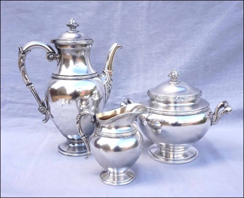 GALLIA French Silverplate Coffee Set Ribbons Paris 1900